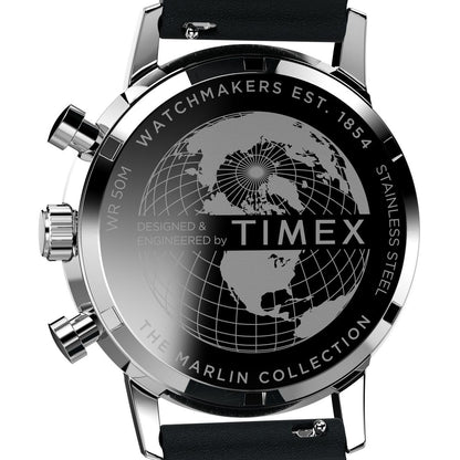 TIMEX Marlin Analog Watch for man with Silver Round Dial & Black Leather Strap Band Water Resistant Men's Wrist Watches - TW2W10300UJ
