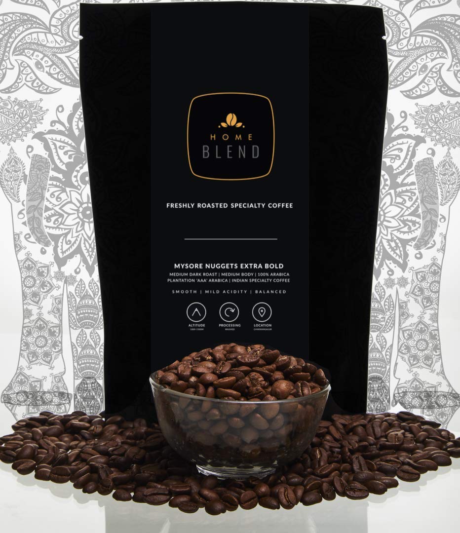 Home Blend Coffee Roasters-Whole Bean Coffee Bag-Mysore Nuggets Extra Bold-Indian Specialty Coffee-Plantation Aaa Arabica (100%)-Pack Of 250G (Medium Roast)