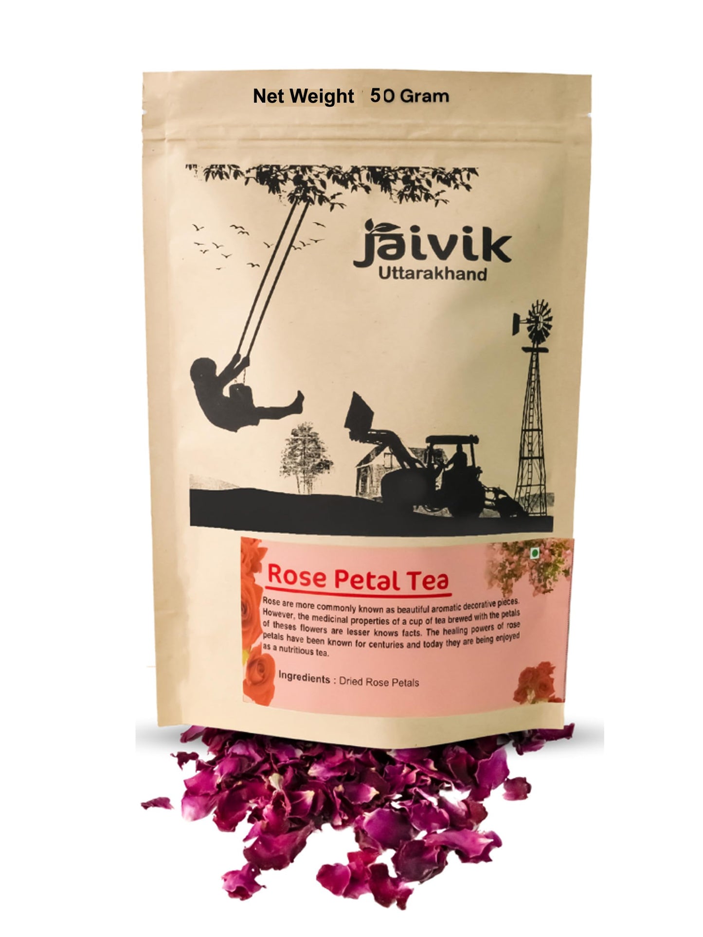 Jaivik Uttarakhand - Whole Rose Petals Tea (50 g), Organically Healthy, Natural Grown, Pack of 1