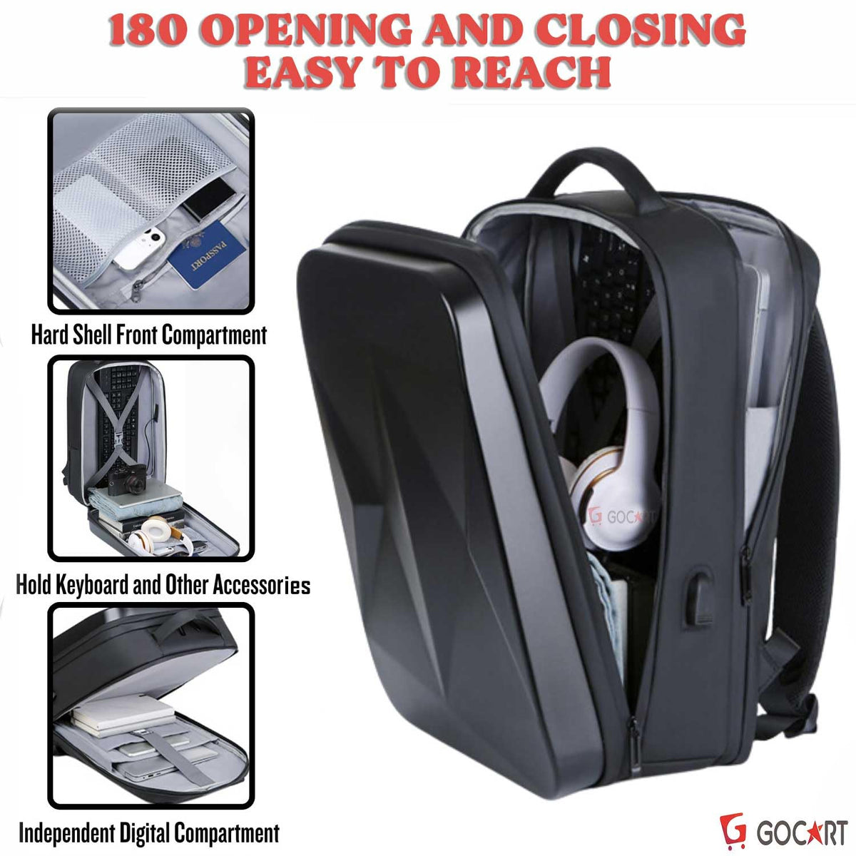 GOCART WITH G LOGO Hard Shell Business Computer Laptop Storage Backpack for Men and Women (Black)