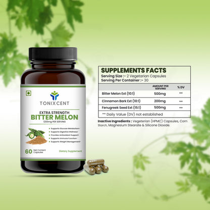 TONIXCENT Digestive Wellness Pair | Garlic 650mg & BitterMelon 1200mg Capsules | Regulates Blood Sugar, Supports Heart & Immunity | 60+60 Vegan Capsules