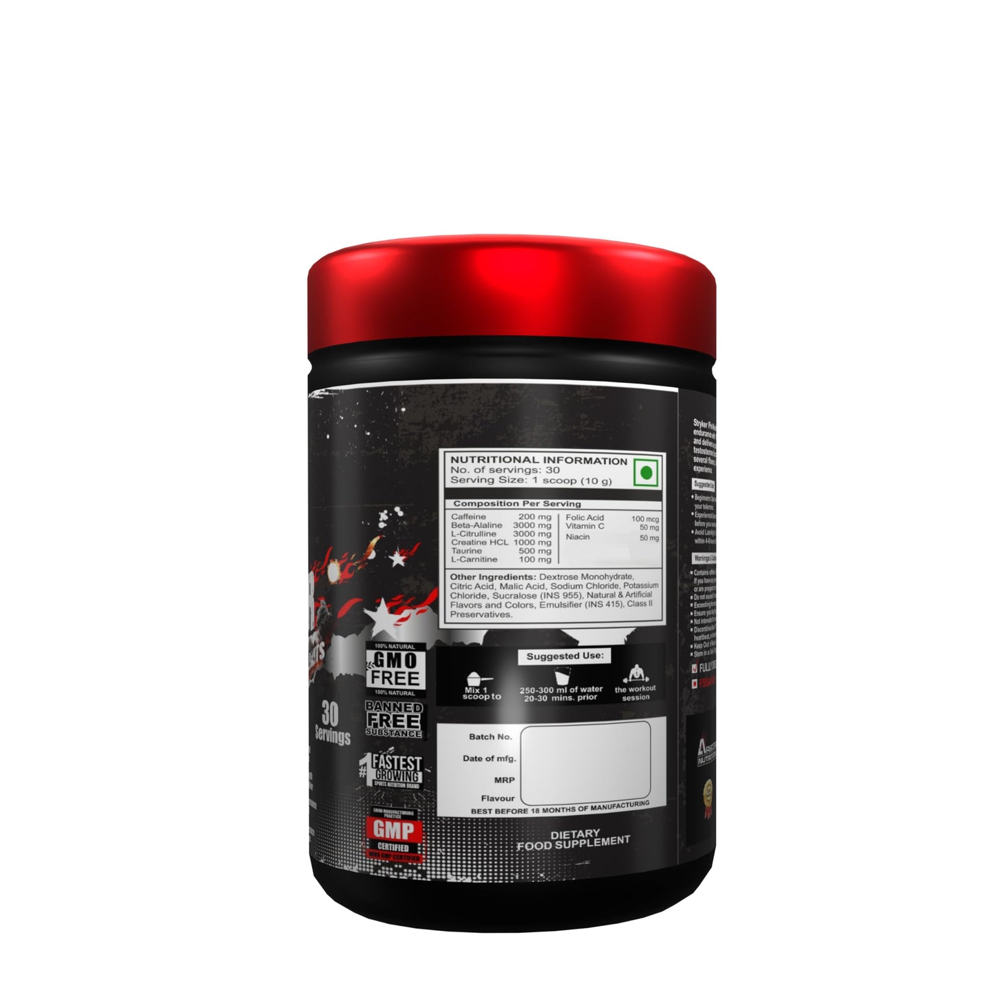 Arscor Stryker Pre-Workout | High-Stim Preworkout Supplement 200mg Caffeine, 3000mg Beta-Alanine & 3000mg L-Citrulline, 1000mg Creatine HCL | High Energy, Pump & Endurance (300g, Rocket Pop)