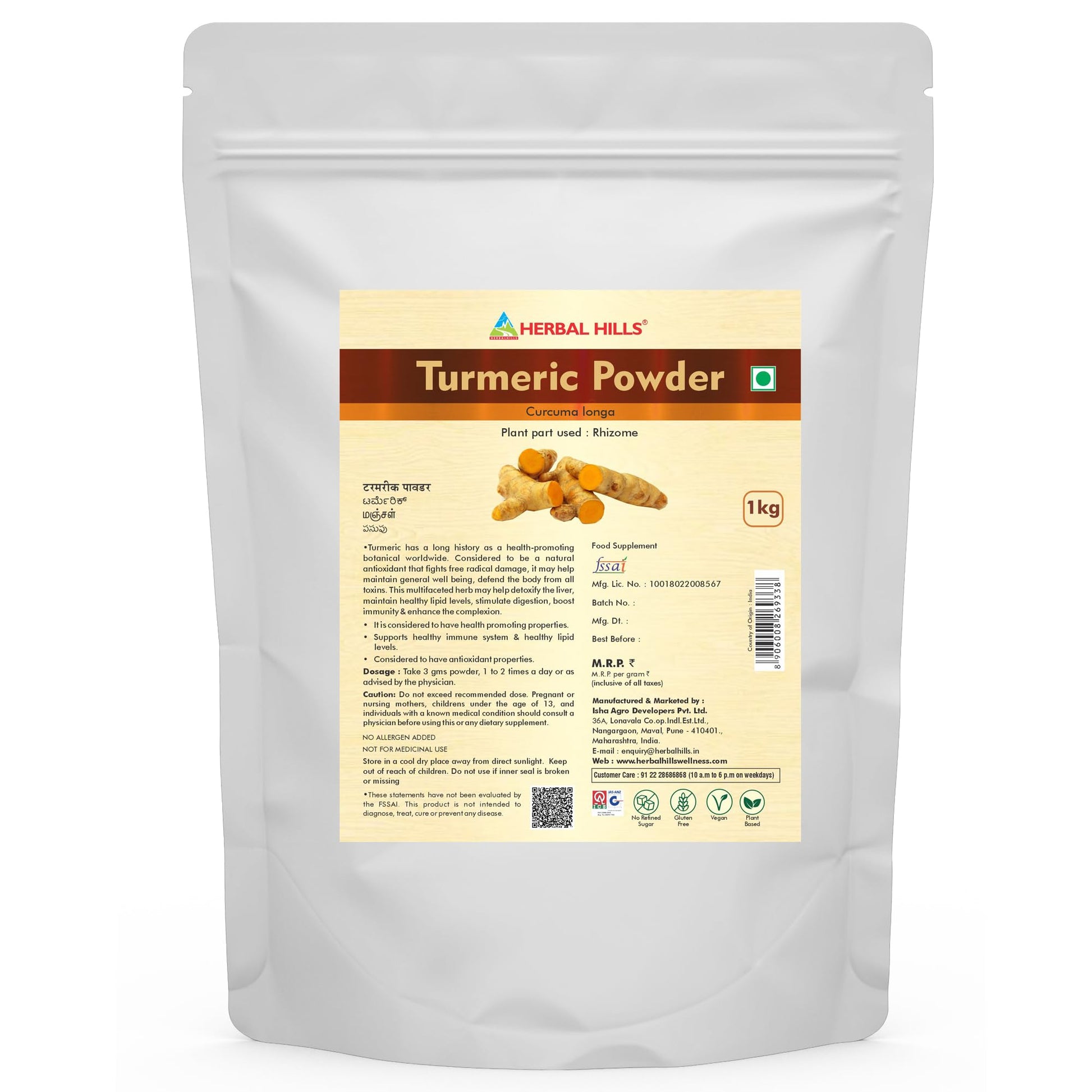 Herbal Hills Turmeric Powder (1 Kg Pack of 1)