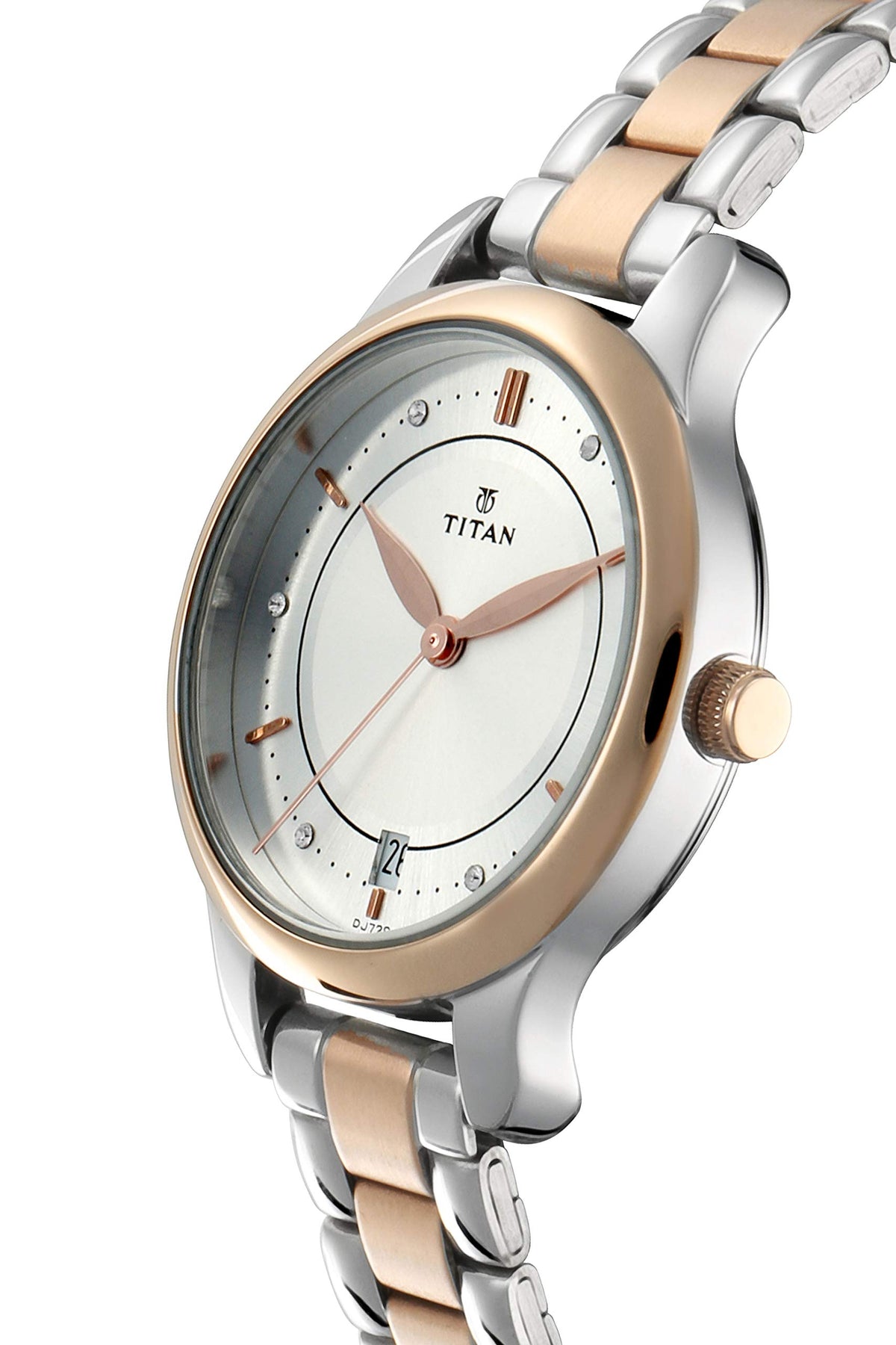 Titan Bandhan Quartz Analog with Date White Dial Two Toned Silver and Rose Gold Stainless Steel Strap Watch For Couple - NT17752481KM01