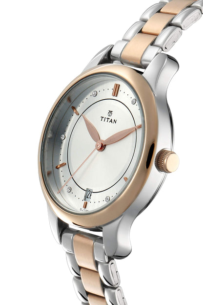 Titan Bandhan Quartz Analog with Date White Dial Two Toned Silver and Rose Gold Stainless Steel Strap Watch For Couple - NT17752481KM01