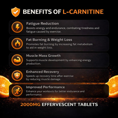 Raskam L-Carnitine effervescent tablets Helps Convert Fat Into Energy, Supports Weight Loss, Fat Burn & Lean Muscle|Orange Flavour (Pack of 1)