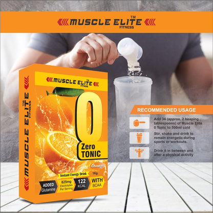 MUSCLE ELITE FITNESS Zero Tonic Instant Energy Drink Pre-Workout Electrolyte Energy Drink BCAA, Monohydrate and L-Glutamine Sports Supplement | 825mg Electrolytes [32 Servings] X1 Orange