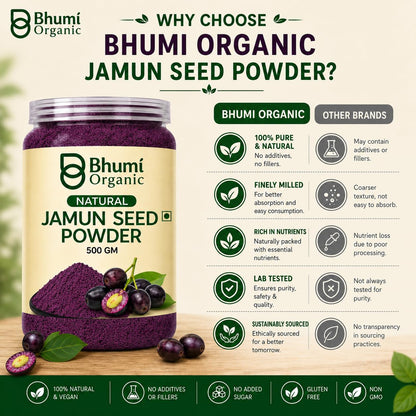 Bhumi Organic Ayurveda Jamun Seed Powder for Diabetes - 500 Grams - Pure Natural Herbal Supplement
