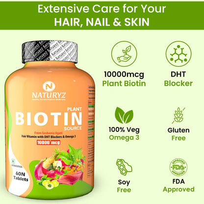 Naturyz Imported Icelandic COD Liver Oil Combo Pack for Immunity Skin Eye Muscle Joint Health & 100% Plant Based Biotin Tablets with High Protein Vitamin DHT Omega 3 for Strong Hairs, Nails Growth
