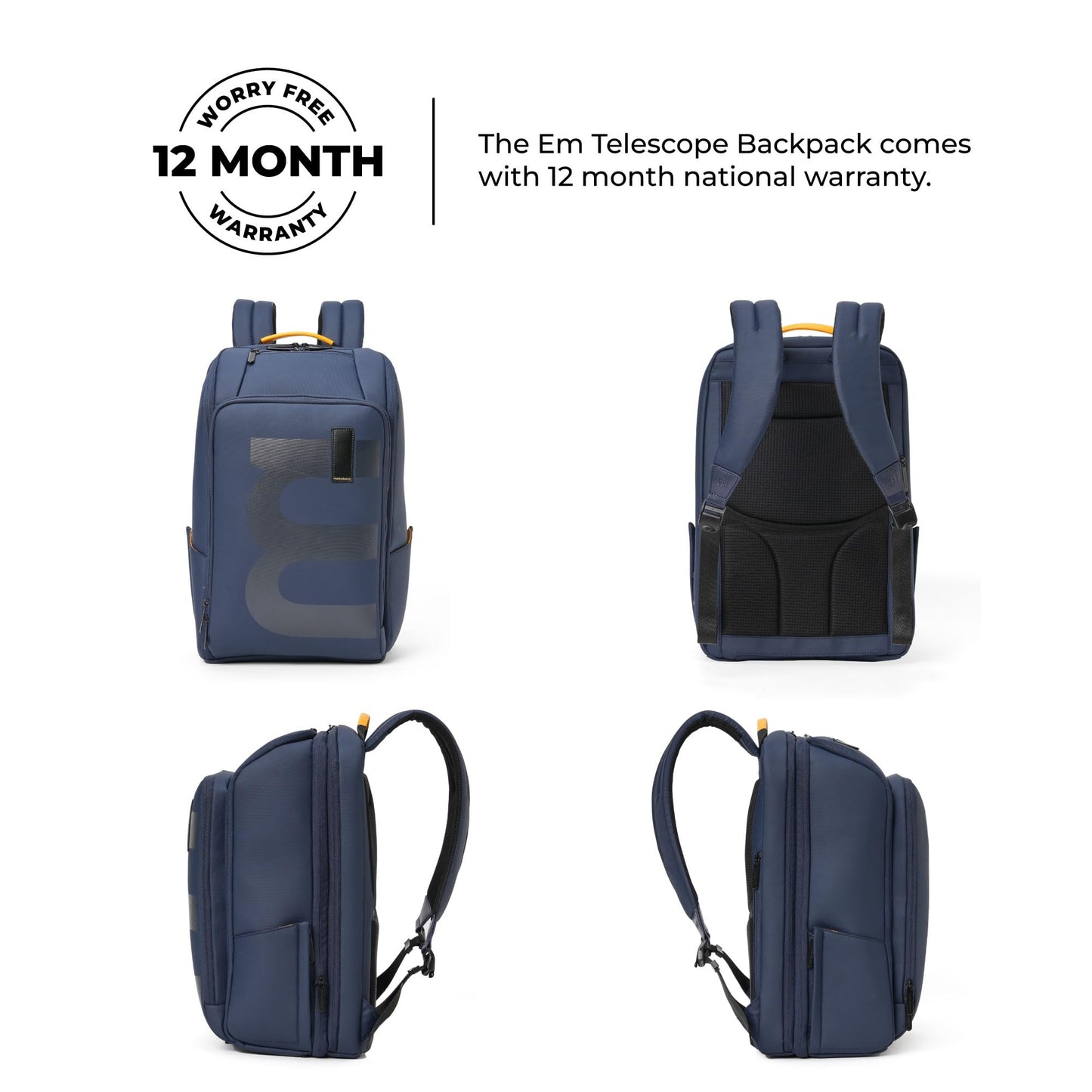 MOKOBARA Em Telescope Backpack | 30L Expandable to 38L | Fits 16 inch Laptop | Water-Resistant Vegan Leather & Nylon | Travel, Work & School | Ergonomic Design, Padded Straps | Navy Blue