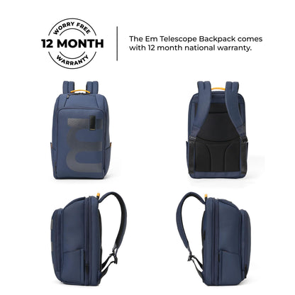 MOKOBARA Em Telescope Backpack | 30L Expandable to 38L | Fits 16 inch Laptop | Water-Resistant Vegan Leather & Nylon | Travel, Work & School | Ergonomic Design, Padded Straps | Navy Blue