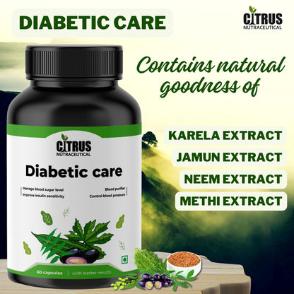 CITRUS NUTRACEUTICAL Diabetic Care Capsule With Karela Jamun Neem and Fenugreek for Manage blood sugar level and metabolism - 60 Capsules