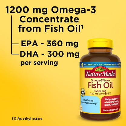 Nature Made One per Day Fish Oil 1200 mg Softgels 100 Count w. Omega-3 720 mg