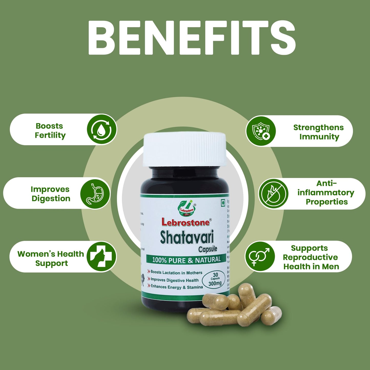 Lebrostone Shatavari Capsules | Support Women Wellness, Hormonal Balance & Vitality | Pure Shatavari Extract | Ayurvedic Health Supplement – 30 Capsules