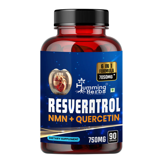 Humming Herbs Trans-Resveratrol 98% (High Purity & Bioavailable) with NMN, Quercetin, Fisetin & Spermidine – Antioxidant Support for Heart & Circulatory Wellness, Cellular Energy & Healthy Aging – 90 Vegetarian Caps