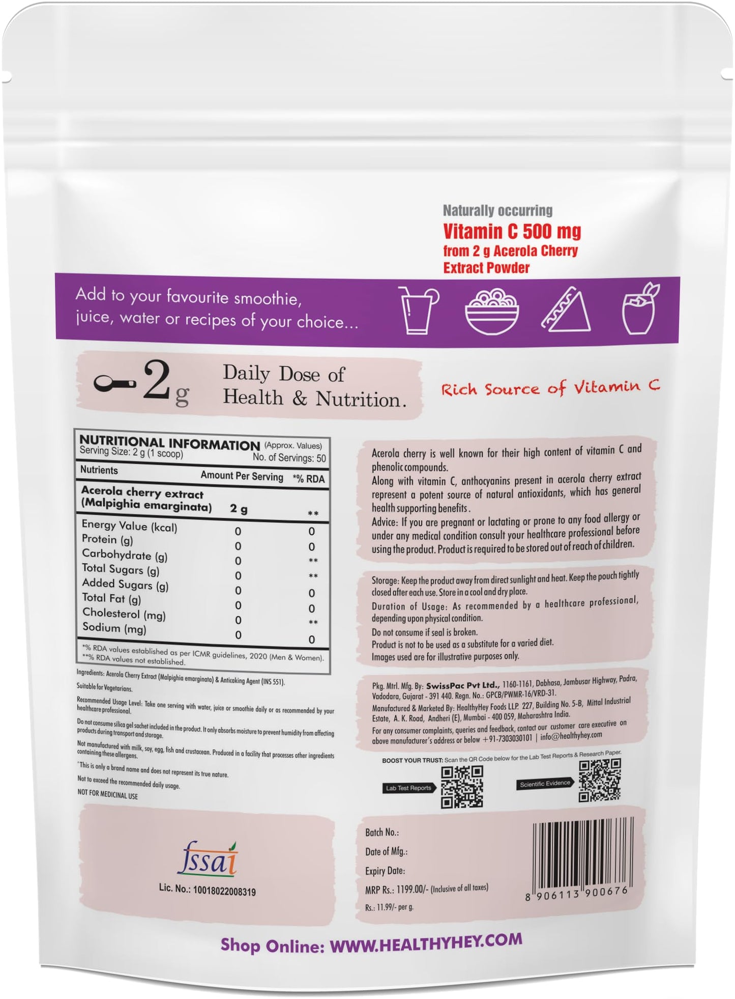 HealthyHey Nutrition Natural Vit C 500 - Natural Vitamin C sourced from- image 5