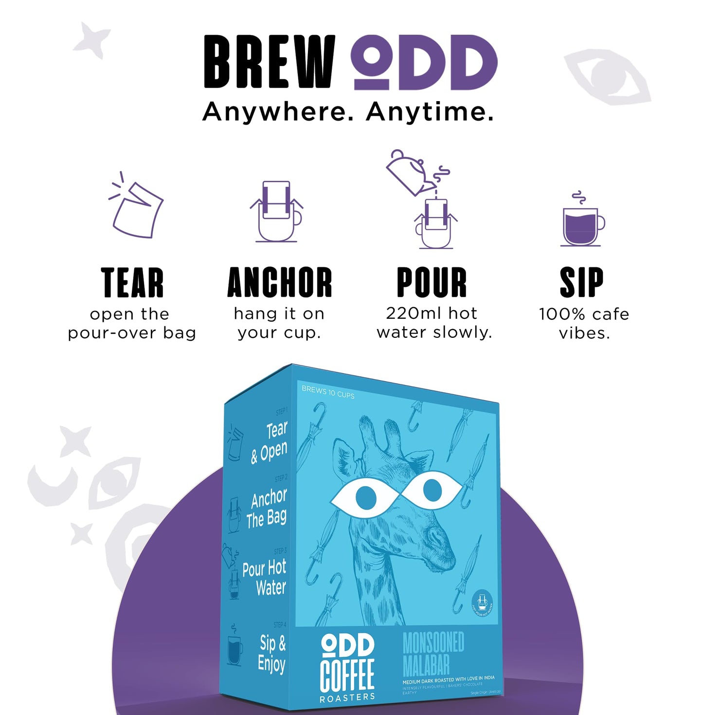 ODD COFFEE ROASTERS Easy Pour Over Coffee Drip Bags | Monsooned Malabar Medium Dark Roasted | Pack Of 10 Sachets Travel-Friendly 100% Arabica Coffee | Ready to Brew in 2 min Just Pour Hot Water