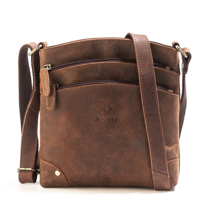 Goatter Hunter Leather 9.5" Inch Sling Cross-BodyBag for Girls And Women, (Brown)