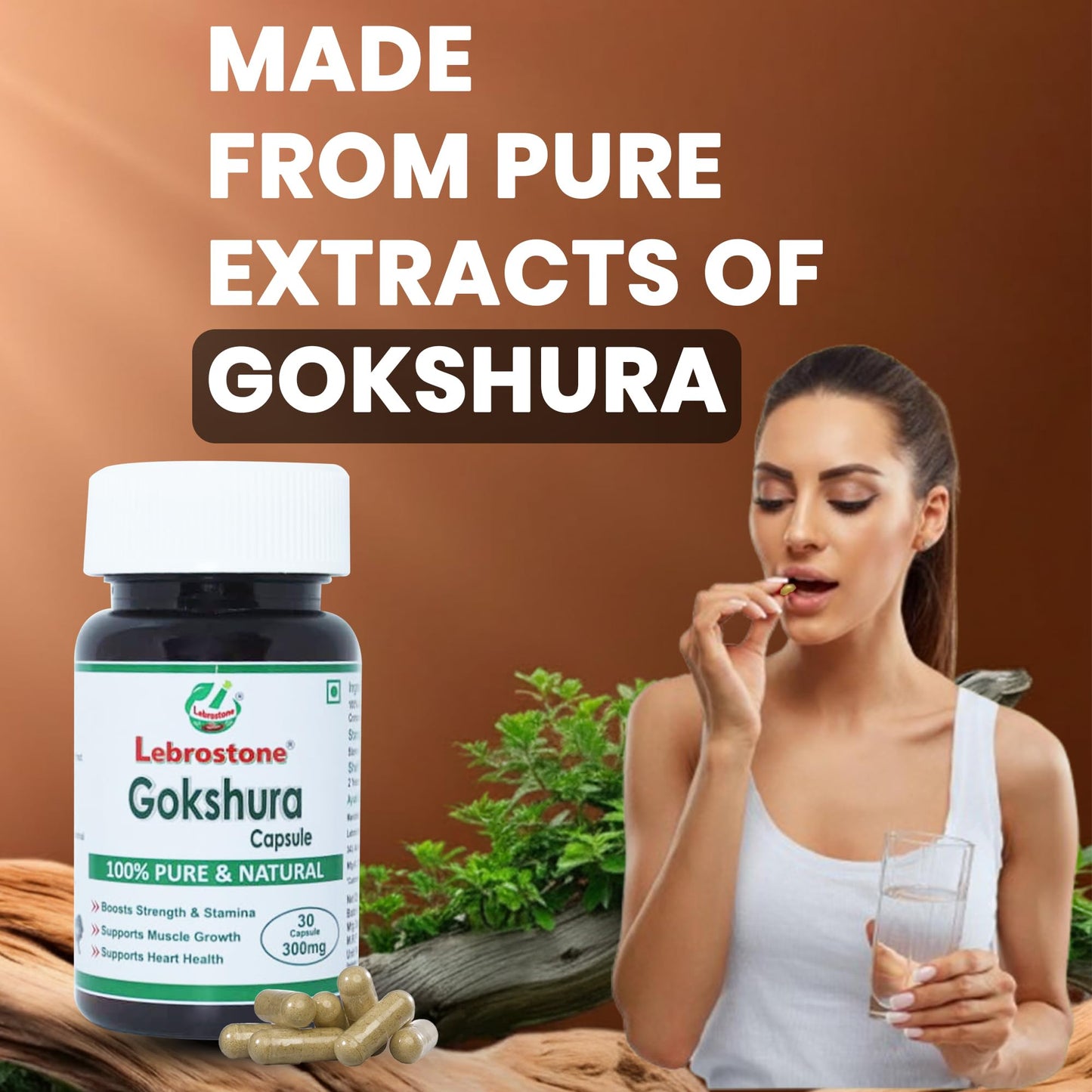 Lebrostone Gokshura Capsules-30| Strength, Vitality & Stamina Support | Pure Ayurvedic Tribulus Supplement – Capsules