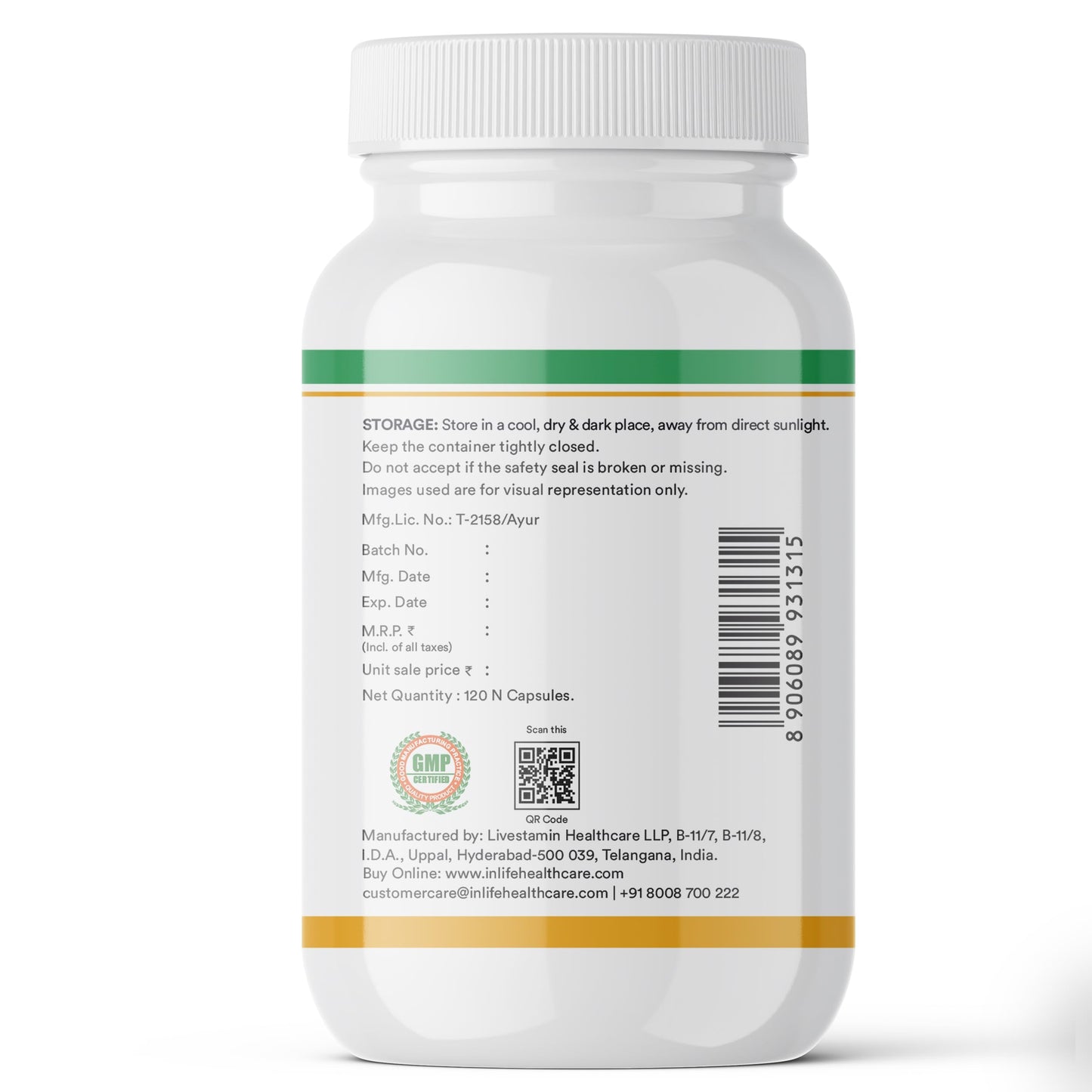 INLIFE Garcinia Cambogia 1600mg, HCA Over 60%, Weight Management, 120 Caps
