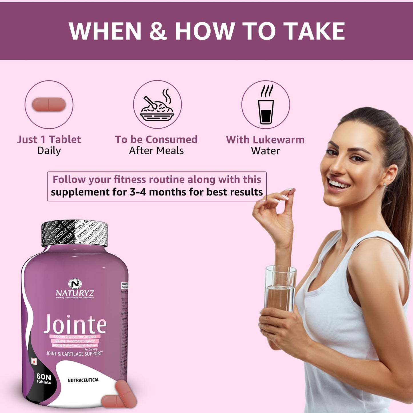 Naturyz - 1500mg Glucosamine, 400mg Chondroitin and 400mg MSM Per Serving for Cartilage Jointe Maximum Strength - 60 Tablets
