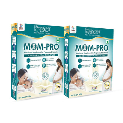 Pro360 MOM Protein Powder Nutritional Supplement for Pregnant and Lactating Mother, Complete Maternal Nutrition during Pregnancy and Breastfeeding – French Vanilla (400+400) g Pack of 2