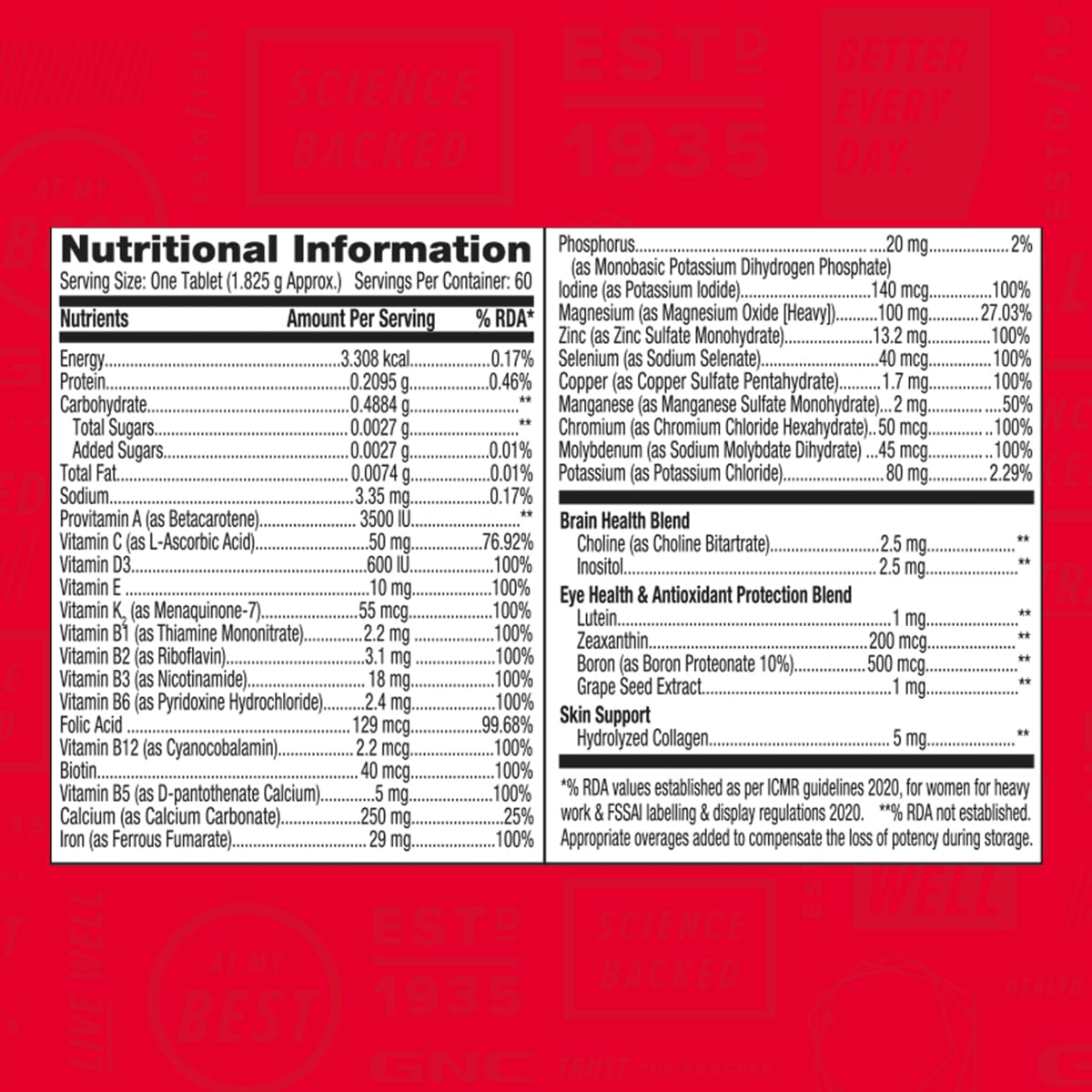 GNC Women's One Daily Multivitamin - 32 Premium Ingredients with Vitamin C, Biotin, Collagen & Antioxidants | Boosts Immunity & Energy | Improves Skin, Hair, Nails & Eye Health | 60 Tablets