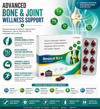 Docttray Healthcare Bmaxkal Calcium Supplement Softgel Capsules with Vitamin K2-7, Magnesium, Zinc, 10 Softgel