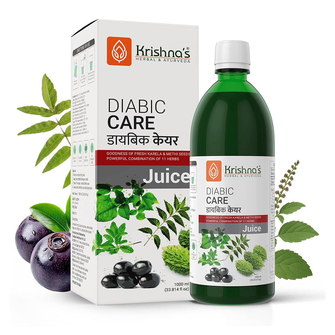 Krishna's Diabic Care Juice - 1000 ml | Blend of 11 herbs Methi, Amla, Karela, Jamun, Kutki, Guduchi & 5 other herbs to manage sugar levels | Made in India