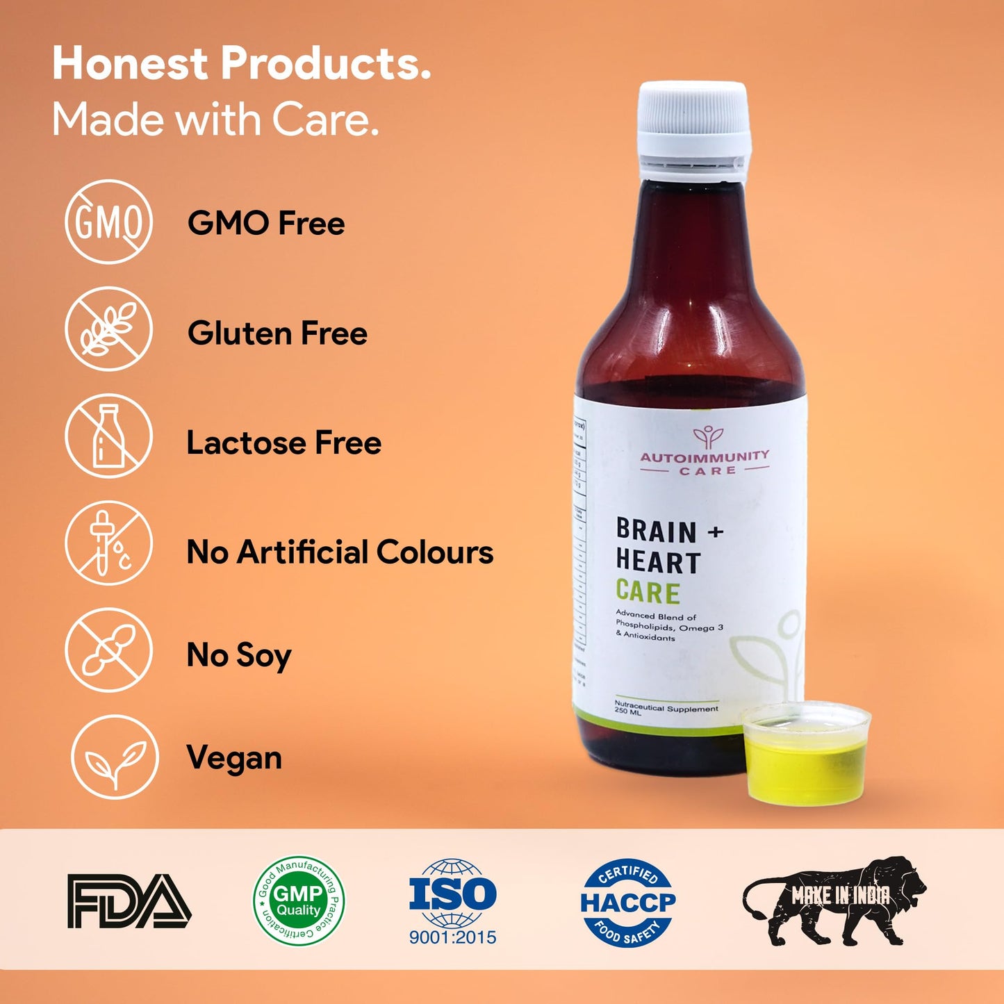 Autoimmunity care Brain + Heart Care | For Brain, Heart, Joint, Skin, Eye & Immune System Support | Advanced Blend of Phospholipids, EPA & DHA Omega 3, Astaxanthin, C0Q10 & Antioxidants | 250 ML Oil