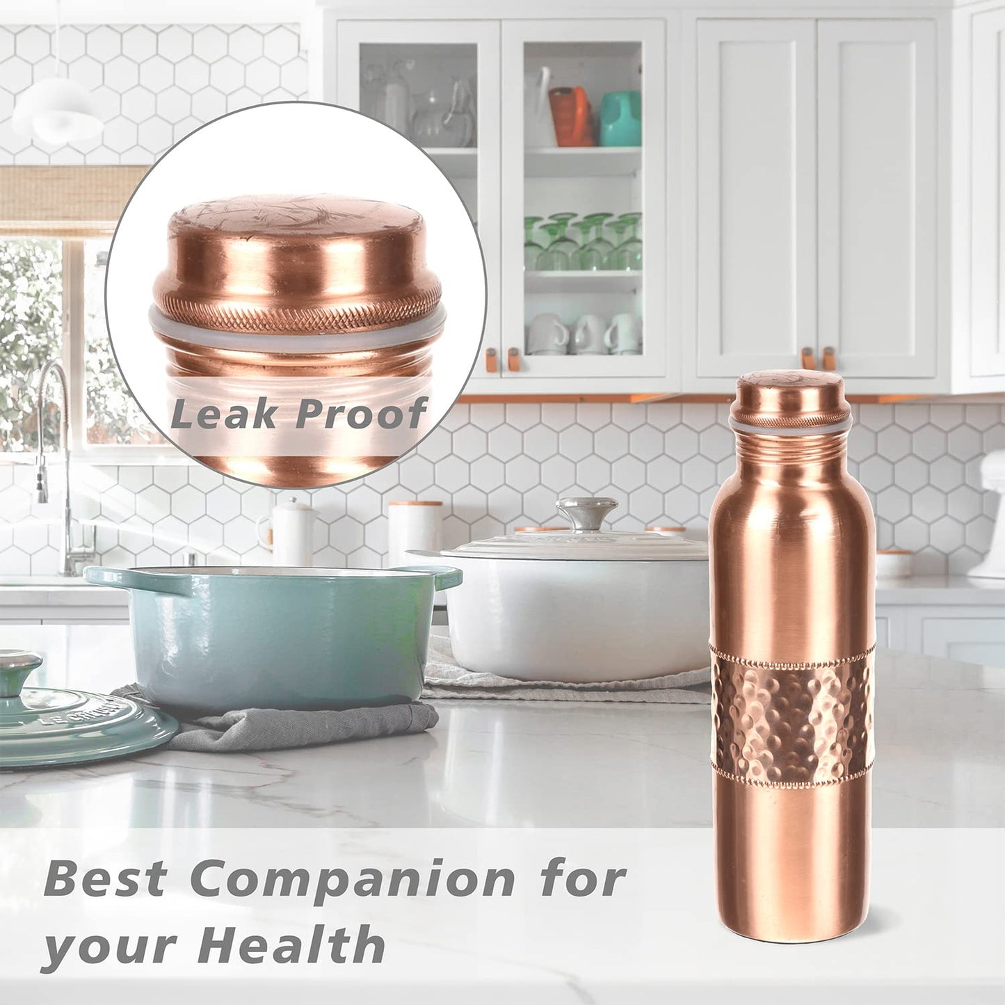 Kuber Industries Copper Water Bottle|Hammered Pure Copper Vessel Water Bottle|Leak Proof Ayurvedic Drinking Copper Water Bottle for Office|Travelling|1 Liter (Copper)