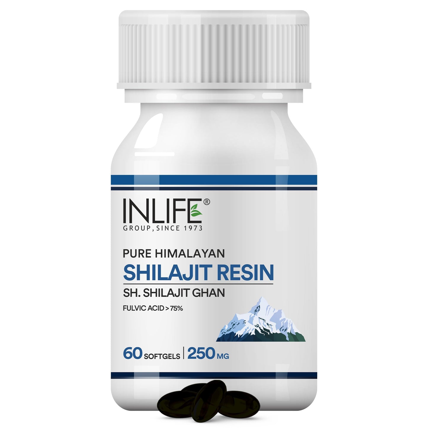 INLIFE Shilajit Resin 250mg, Himalayan Sourced 18000 ft, >75% Fulvic Acid 80+ Trace Minerals, Adaptogen Stamina Energy & Vitality, 60 Softgels