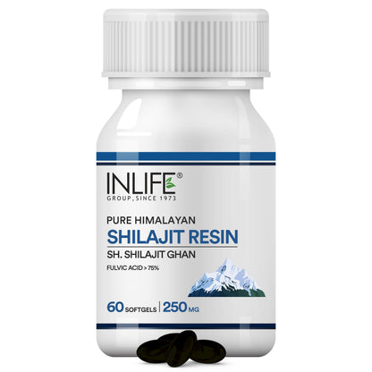 INLIFE Shilajit Resin 250mg, Himalayan Sourced 18000 ft, >75% Fulvic Acid 80+ Trace Minerals, Adaptogen Stamina Energy & Vitality, 60 Softgels