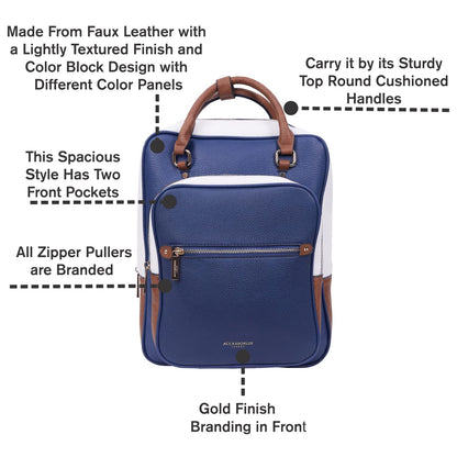 Accessorize London Women's Navy Harrie Vegan Backpack| backpack bags for women stylish |Work bag for woman |women latest Office/Travel bag