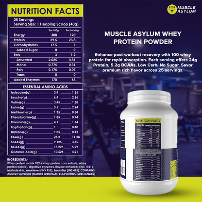 Muscle Asylum Premium Whey Protein | 1kg, 25 Servings | Kesar Pista | W- image 8
