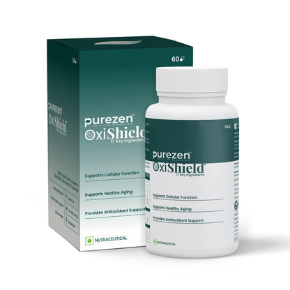 Purezen OxiShield | Powerful Multi-Antioxidant Supplement with Astaxanthin, Zeaxanthin, Lycopene, Turmeric & Alpha Lipoic Acid for Cellular Health & Healthy Aging | 60 Capsules