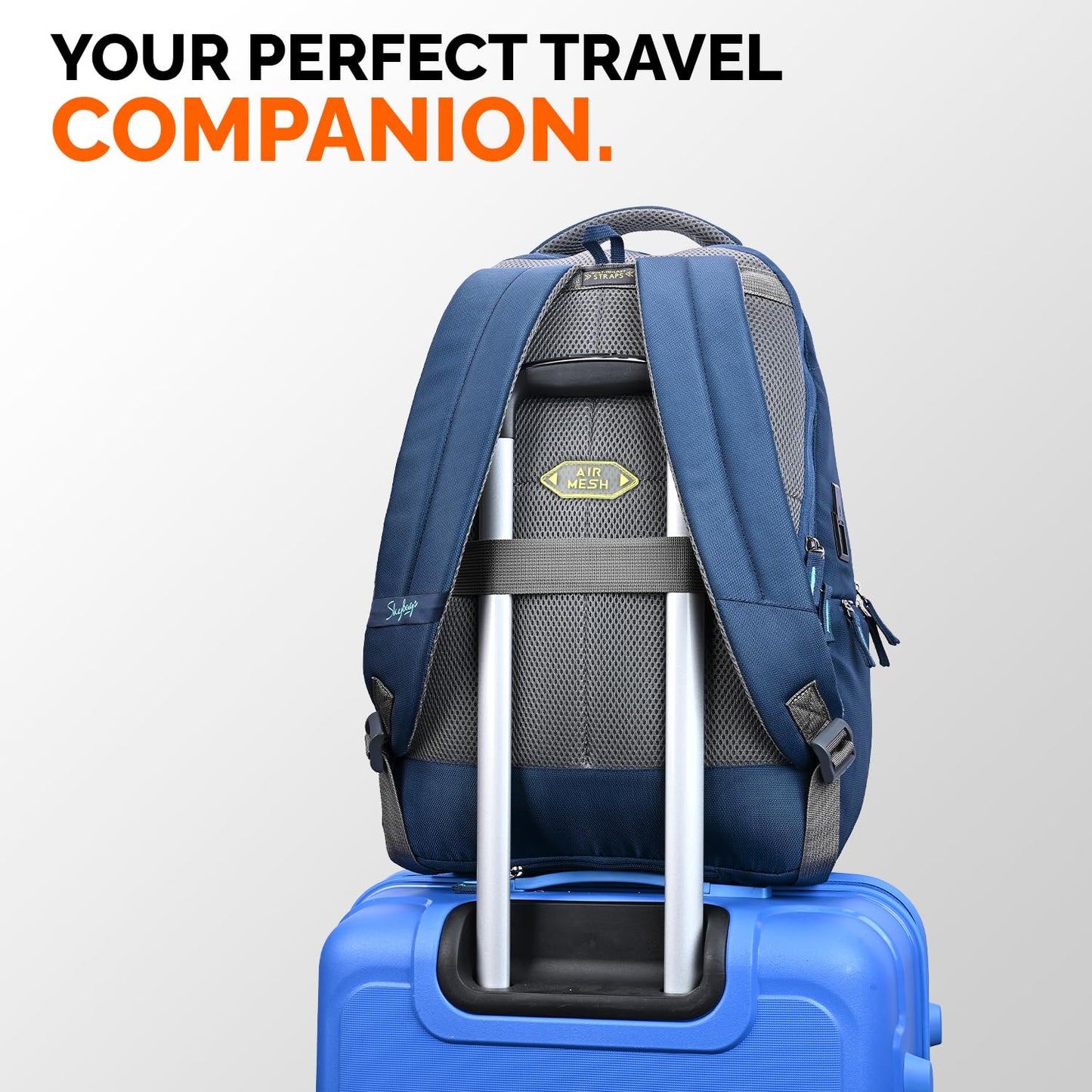 Skybags Propack Max 17 Inch Compatible Anti‑Theft Laptop Backpack 35L | 3 Compartments with USB Charging Port & Rain Cover | Air Mesh Back Panel | Office & Travel Backpack for Men & Women (Blue)