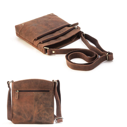 Goatter Hunter Leather 9.5" Inch Sling Cross-BodyBag for Girls And Women, (Brown)