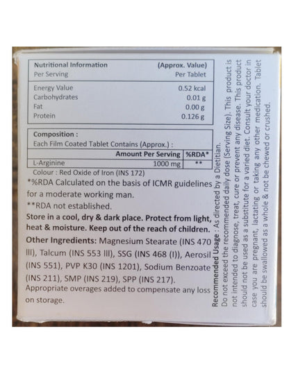 L-Arginine 1000mg Tablets, Dietary Supplement, 3x10 Tablets