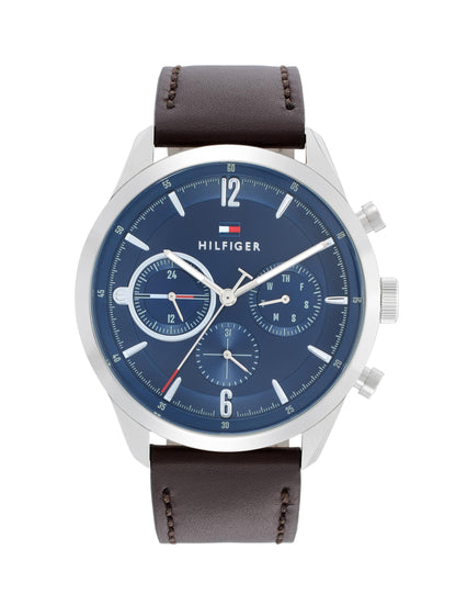Tommy Hilfiger Mens 44 mm Matthew Blue Dial Leather Analog Watch (WTOTH1791940)