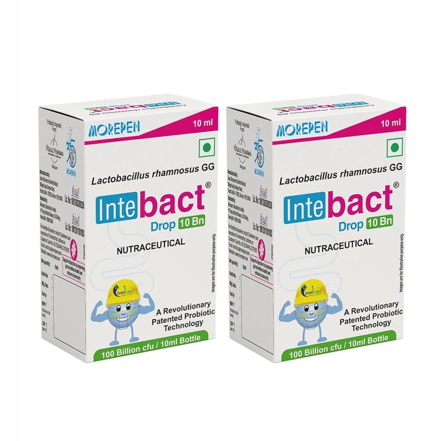 Morepen INTEBACT PROBIOTIC DROPS 10BN CFU|Supplement for Gut Health - 10 ml pack of 2