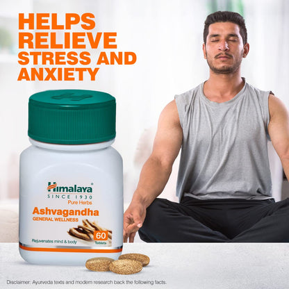 Himalaya Ashvagandha General Wellness Tablets | Stress Relief | Rejuvenates Mind & Body - 60 Tablets