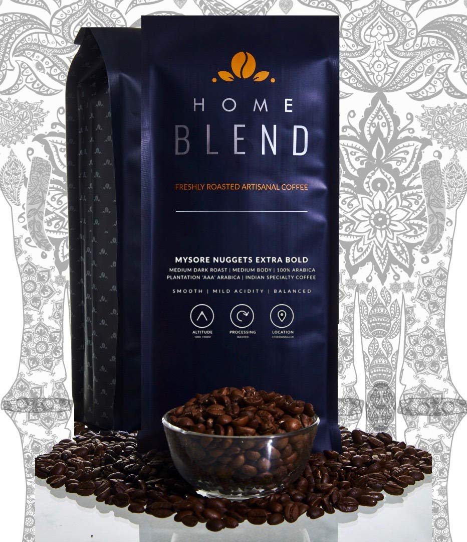 Home Blend Coffee Roasters-Whole Bean Coffee Bag-Plantation Aaa Arabica (100%)-Mysore Nuggets Extra Bold-Indian Specialty Coffee-Pack Of 1 Kg (Medium Roast)