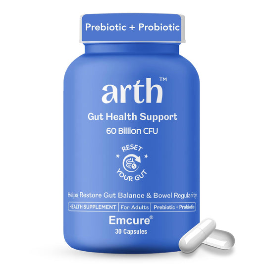 Arth Gut Health Capsules | Prebiotic & Probiotic Supplement with 60 Billion CFUs | Helps with Digestive Health, Gut Balance, Bowel Regularity, Bloating & Gas | Supports Immunity| 30N Veg