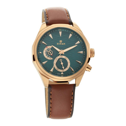 Titan Regalia Maritime Green Dial Quartz Multifunction Leather Strap wa- image 5
