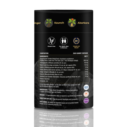 Ventin Organics Pure Himalayan Shilajit/Shilajeet Gummies | Resin Blend | With 75% Fulvic acid, KSM 66 Ashwagandha, Gokhru | Boosts Stamina, Strength & Vitality | No Added Sugar | 30 Gummies