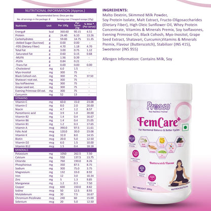 Pro360 FemCare+ PCOS PCOD Nutritional Supplement Powder for Hormonal Balance, Better Cycles, Supports Normal Ovulation in Women Wellness - Butterscotch Flavor 200gm