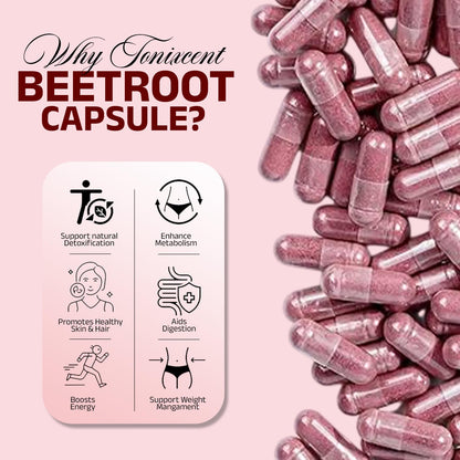 TONIXCENT Plant-Based Beetroot Capsules | 1000mg per Serving | Boosts Stamina & Heart Health | Rich in Antioxidants & Nitrates | Vegan, Non-GMO, Preservative-Free | 60 Capsules