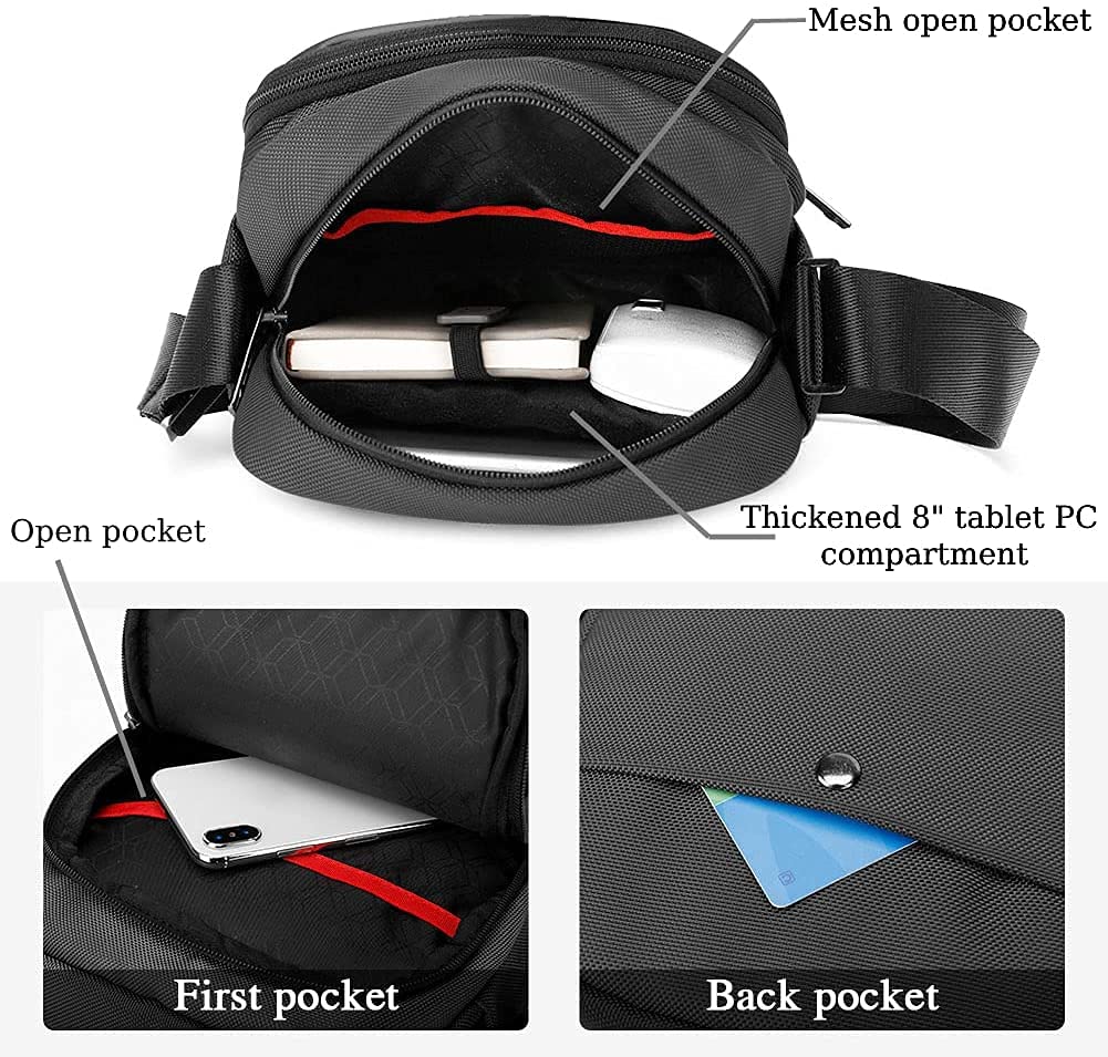 Arctic Hunter Small Sling Bag for Men 4L Side Bag Sleek Crossbody Bag for 8-inch iPad Pocket Premium Mobile Bag 1680D Polyester Water-resistant Shoulder Bag for Business Office Casual (Black)