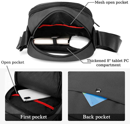 Arctic Hunter Small Sling Bag for Men 4L Side Bag Sleek Crossbody Bag for 8-inch iPad Pocket Premium Mobile Bag 1680D Polyester Water-resistant Shoulder Bag for Business Office Casual (Black)